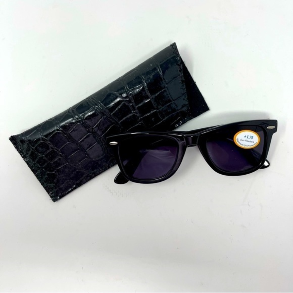 Reader 1.75‎ Sunglasses UV Protection Black Silver with Faux Crock Look Slip Bag